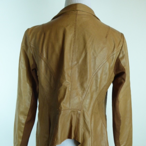 BEBE VICUNA LEATHER brown drape WATERFALL jacket XS vintage boho hippie - Picture 6 of 8